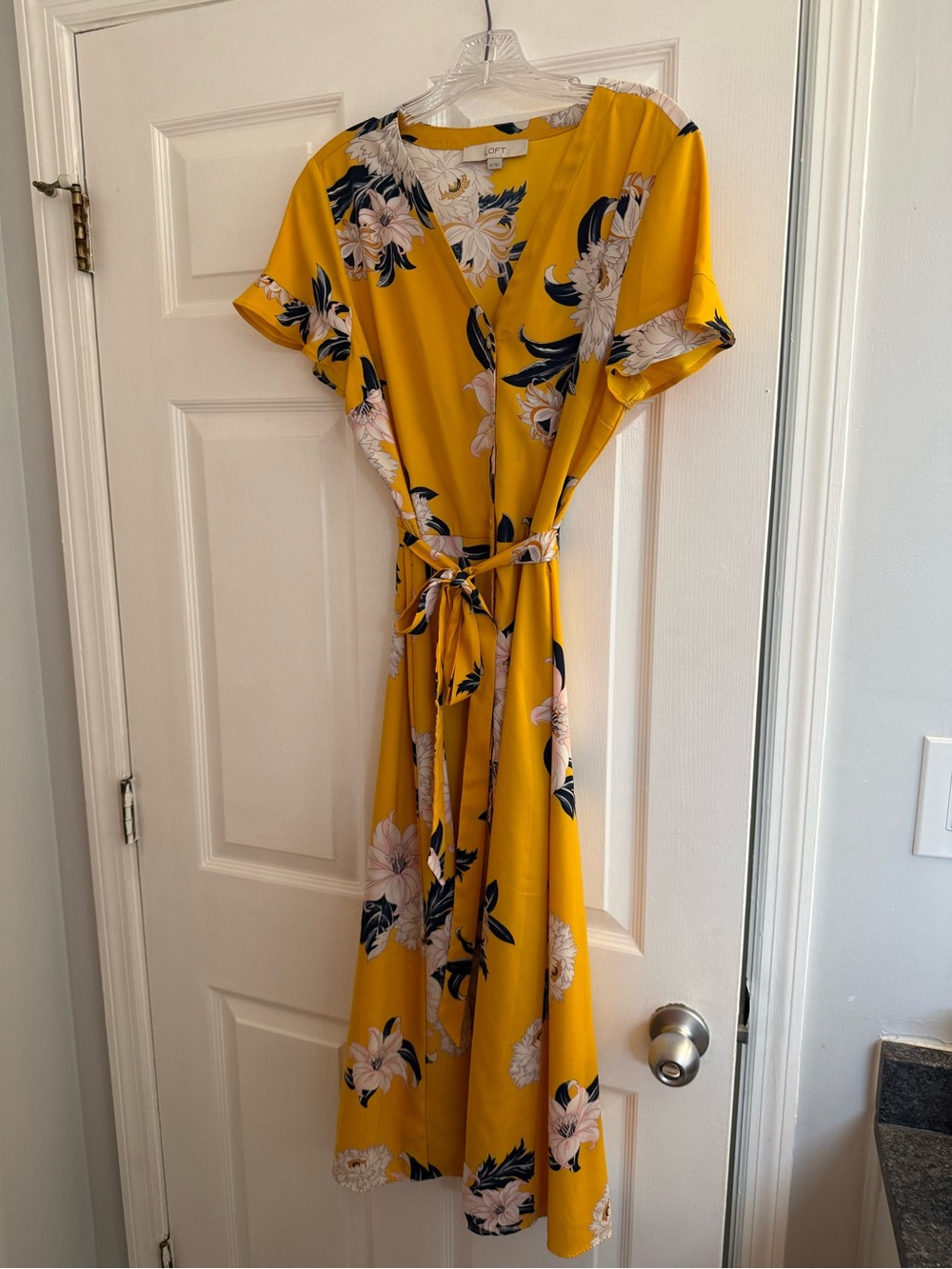 LOFT Mustard Yellow Floral Dress